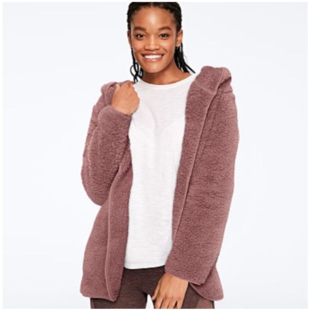 Victoria’s Secret PINK Sherpa Cardigan Hoodie Oversize -Size M/L Cozy Mauve Pink
